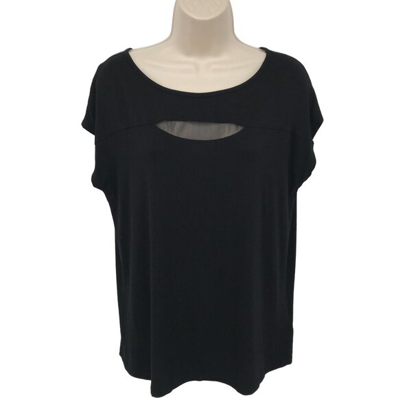 Tahari Tops - Tahari Womens Black Mesh Cutout Cap Sleeve Blouse Size M